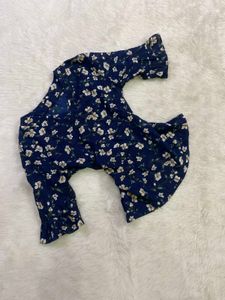 Navy Floral Bell Sleeve Top