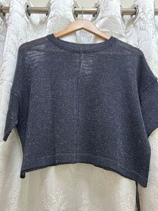 Sparkly Black Cropped Knit Top