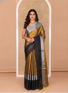 Elegant Gold & Black Linen Saree