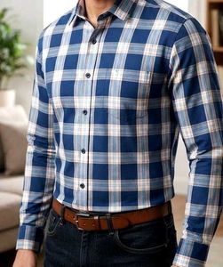 Men's Blue Plaid Long Sleeve Shirt
