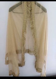 Embellished Beige Dupatta with Fringe