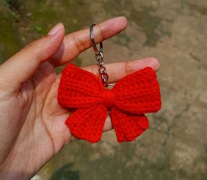 Handmade Crocheted Red Bow Keychain