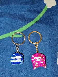 Three Handmade Painted hard clay Keychains