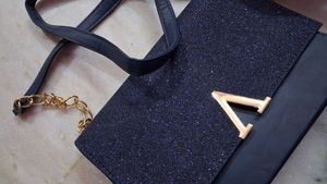 Stylish Navy Glitter Clutch Bag