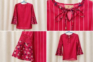 🌸 Pretty Rose Pink Kurta Top | Striped Pattern |