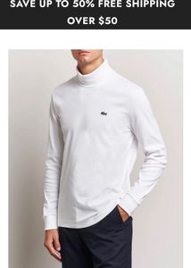 Authentic White Lacoste Turtleneck Long Sleeve