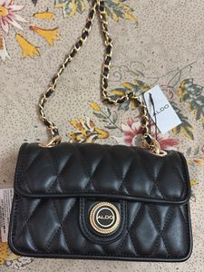 ALDO Quilted Black Handbag with Gold Chain