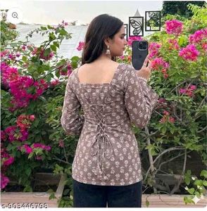 Stylish Printed Kurti with Bell Sleeve-XS