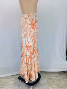Orange Tropical Print Maxi Skirt
