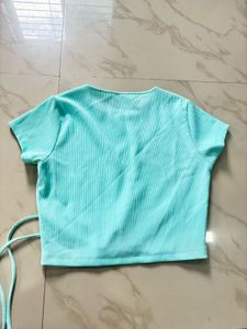 Ribbed Drawstring Crop Top