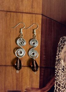 Handmade Spiral Dangle Earrings with Gemstone