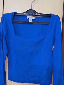 Blue Square Neck Long Sleeve Top