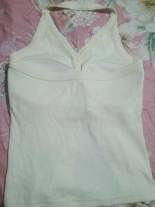 Cream Halter Neck Button-Up Tank Top