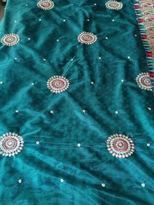 Elegant Teal Saree with Embellishments