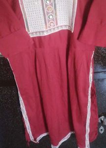 Maroon Kurta with Embellished Neckline