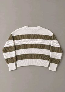 OLIVE GREEN &amp; CREAM TEXTURED STRIPED SWEATER