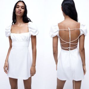 ZARA White Puff Sleeve Mini Dress