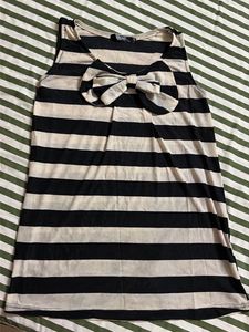 Striped Sleeveless Top with Bow Accent