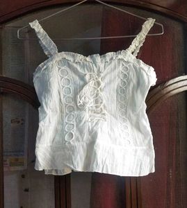 URBANIC White Lace Cotton Cami Top