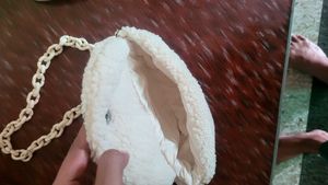 Cream Sherpa Clutch with Chain