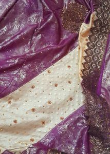 One Time Used Festive Stone Work Saree With Blouse