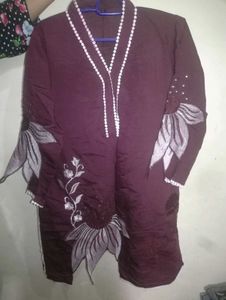 Maroon Embroidered Kurta