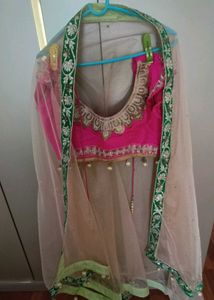 Girlish Peach And Magenta Lehnga