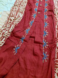 Maroon Printed Kurta