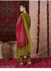 Green Printed Kurta  with Dupatta