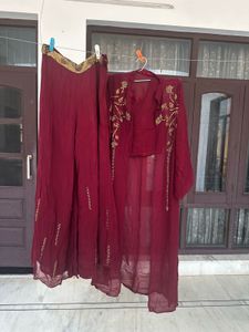 Maroon Embroidered Kurta Set