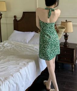 Green Floral Halter Neck Dress