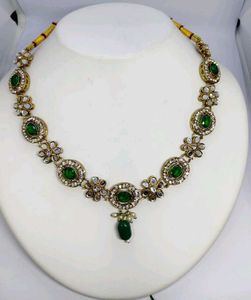 Emerald &amp; Gold-Tone Necklace Earrings Set