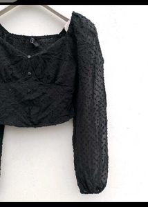 Chic Black Textured Puff Sleeve Top