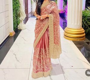 Exquisite Embroidered Silk Saree with stitched blo