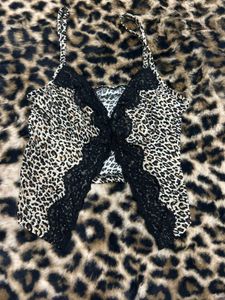 Y2k Leopard Print Lace Trim Camisole Top