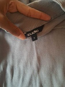 Grey Ribbed Lettuce Trim Turtleneck Top