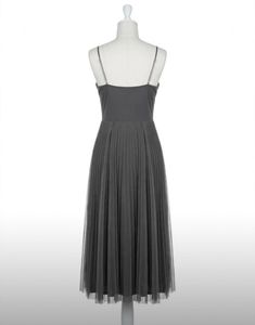 Elegant Grey Tulle Midi Dress