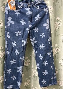 Floral Print Denim Jeans