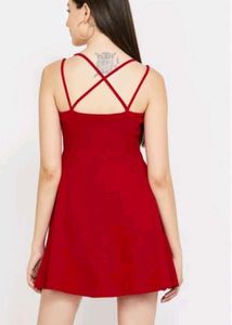 Ginger Red Fit &amp; Flare Cross back strap Mini Dress
