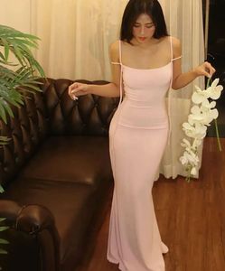 Elegant Light Pink Spaghetti Strap Dress