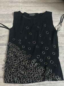 Black Sleeveless Top with Ring Embellishments