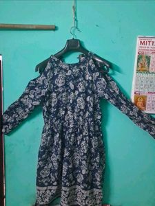 Navy Paisley Cold Shoulder Dress