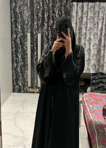 Elegant Black Abaya with Gold Hand Work