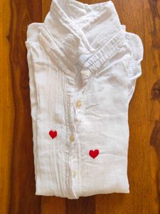 Women white shirt with red heart embroidery