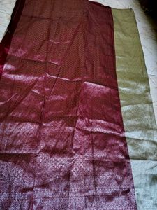 Elegant Silver Silk Saree with Maroon Border