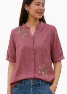 Embroidered Floral V-Neck Blouse