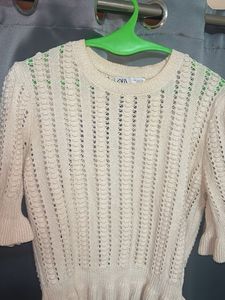 Cream Crocheted Ruffled Top
