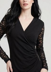 Chic Black Lace Sleeve Wrap Top