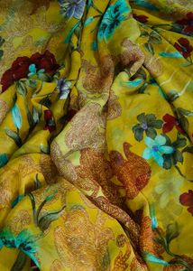 Vibrant Floral Print Yellow Saree