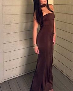 Elegant Brown Maxi Dress With Scarf